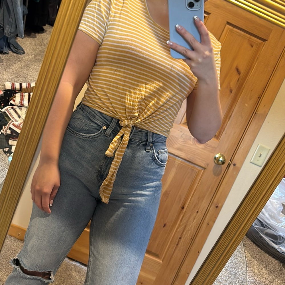 Lulu's Tan and White Striped Crop Top